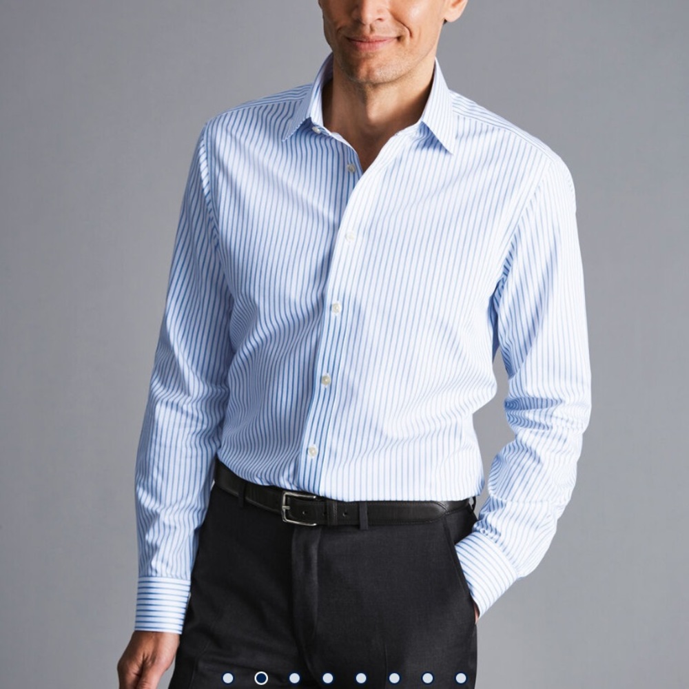 Men’s Charles Tyrwhitt Blue Stripped Extra Slim Fit Shirt 15 Neck & 33” arm EUC